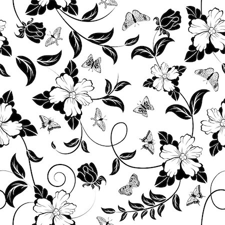 simsearch:400-08164930,k - Seamless floral ornate  pattern in Black and White Colors Stock Photo - Budget Royalty-Free & Subscription, Code: 400-08195989