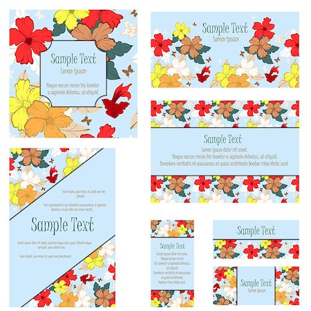 Greeting Invitation Card Set With Floral Design. Stock Photo - Budget Royalty-Free & Subscription, Code: 400-08195995
