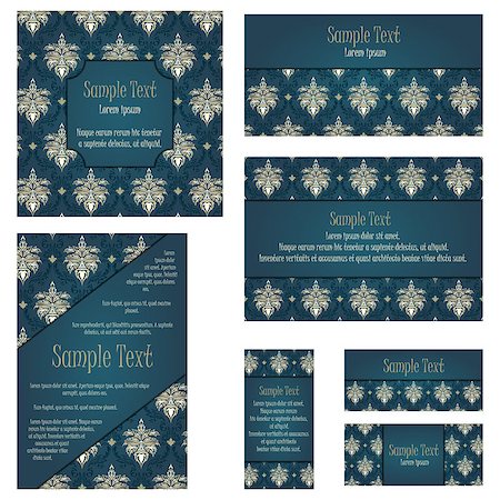 simsearch:400-08199764,k - Greeting Invitation Card Set With Damask Design. Stock Photo - Budget Royalty-Free & Subscription, Code: 400-08195996