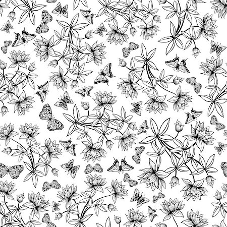 simsearch:400-08164930,k - Seamless floral ornate  pattern in Black and White Colors Stock Photo - Budget Royalty-Free & Subscription, Code: 400-08196005
