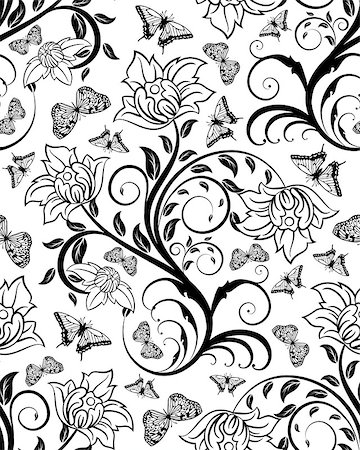 simsearch:400-08164930,k - Seamless floral ornate  pattern in Black and White Colors Stock Photo - Budget Royalty-Free & Subscription, Code: 400-08196001