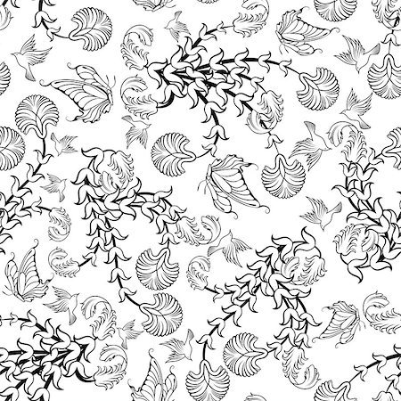 simsearch:400-08164930,k - Seamless floral ornate  pattern in Black and White Colors Stock Photo - Budget Royalty-Free & Subscription, Code: 400-08196003