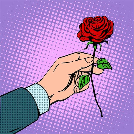 simsearch:400-08165661,k - The man gives a flower rose love romance Dating red. Retro style pop art vintage Photographie de stock - Aubaine LD & Abonnement, Code: 400-08196056