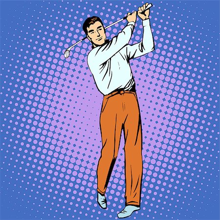 simsearch:400-08196064,k - Handsome man playing Golf retro style pop art. Sport active lifestyle Stock Photo - Budget Royalty-Free & Subscription, Code: 400-08196058