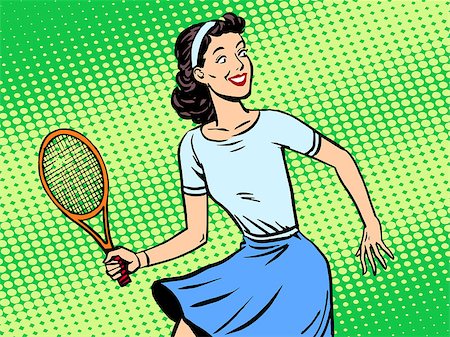 simsearch:400-08158429,k - Young woman playing tennis retro style pop art. Sport active lifestyle Foto de stock - Super Valor sin royalties y Suscripción, Código: 400-08196064
