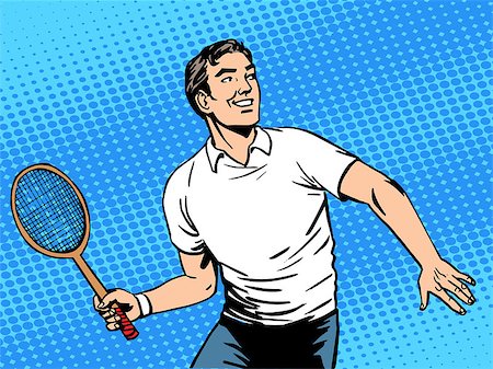 simsearch:400-08165661,k - Handsome man playing tennis. Beauty health sports lifestyle. Retro style pop art Photographie de stock - Aubaine LD & Abonnement, Code: 400-08196060