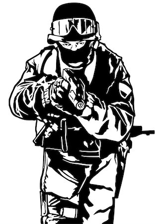 Special Police Forces - Black and White Illustration, Vector Stock Photo - Budget Royalty-Free & Subscription, Code: 400-08196080