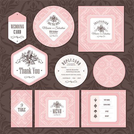 simsearch:400-07222476,k - Set of floral wedding cards vector illustration Fotografie stock - Microstock e Abbonamento, Codice: 400-08196104