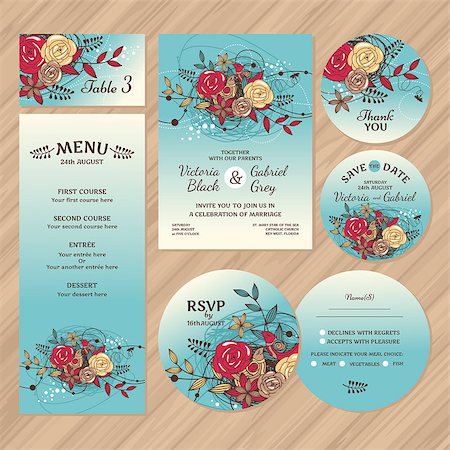 simsearch:400-07923343,k - Set of floral wedding cards vector illustration Foto de stock - Super Valor sin royalties y Suscripción, Código: 400-08196105