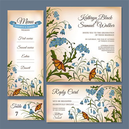 simsearch:400-07923343,k - Set of floral wedding cards vector illustration Foto de stock - Super Valor sin royalties y Suscripción, Código: 400-08196106