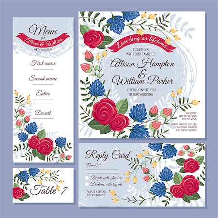 simsearch:400-07923343,k - Set of floral wedding cards vector illustration Foto de stock - Super Valor sin royalties y Suscripción, Código: 400-08196108