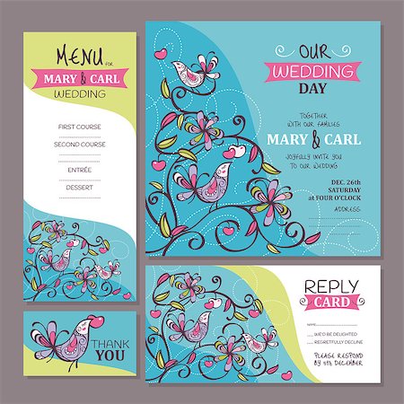 simsearch:400-08162351,k - Set of cute wedding cards vector illustration Stock Photo - Budget Royalty-Free & Subscription, Code: 400-08196109