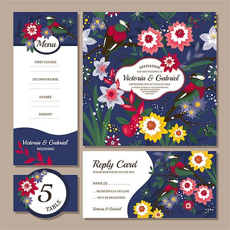 simsearch:400-07222476,k - Set of floral wedding cards vector illustration Fotografie stock - Microstock e Abbonamento, Codice: 400-08196110