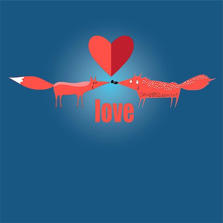 Vector illustration of love red foxes kissing Stock Photo - Budget Royalty-Free & Subscription, Code: 400-08196234