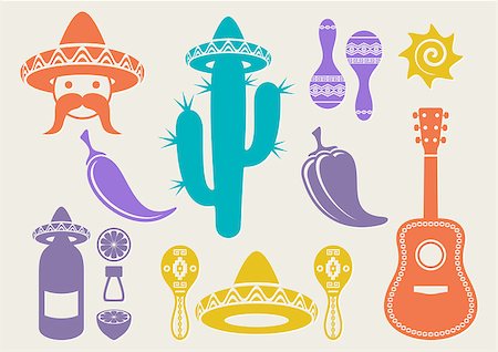 Colorful vector mexico silhouette icons collection isolated Photographie de stock - Aubaine LD & Abonnement, Code: 400-08196253