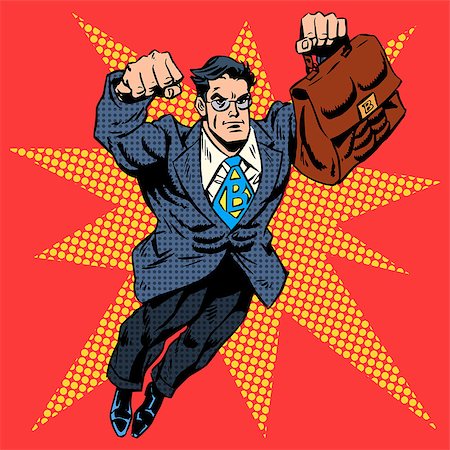 simsearch:400-08195950,k - Businessman superhero work flight business concept retro style pop art. A grown man in a business suit. The image of bravery and courage. Retro style pop art Fotografie stock - Microstock e Abbonamento, Codice: 400-08196574