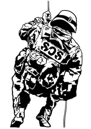 Special Police Forces - Black and White Illustration, Vector Stock Photo - Budget Royalty-Free & Subscription, Code: 400-08196588