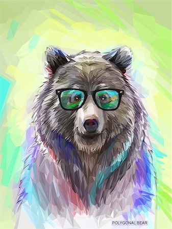 simsearch:400-08349890,k - Cool low poly hipster animal, bear portrait. Background with wild animal. Low poly spectacled bear with fluffy fur. Vector illustration eps 10 Stock Photo - Budget Royalty-Free & Subscription, Code: 400-08196582
