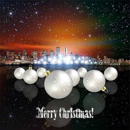 Abstract Christmas illustration with panorama of city and white decorations Stock Photo - Budget Royalty-Free & Subscription, Code: 400-08196770