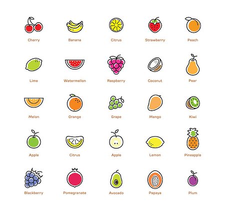 simsearch:400-08165814,k - 25 fruits icon set. Colorful modern design. Stockbilder - Microstock & Abonnement, Bildnummer: 400-08196790