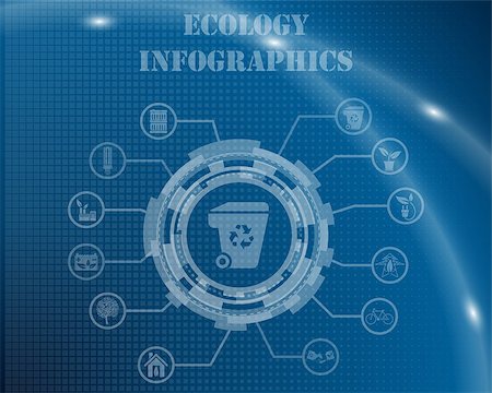 Ecology Infographic Template From Technological Gear Sign, Lines and Icons. Elegant Design With Transparency on Blue Checkered Background With Light Lines and Flash on It. Vector Illustration. Stock Photo - Budget Royalty-Free & Subscription, Code: 400-08196915