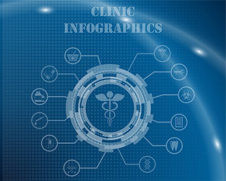 pharmacy icons - Clinic Infographic Template From Technological Gear Sign, Lines and Icons. Elegant Design With Transparency on Blue Checkered Background With Light Lines and Flash on It. Vector Illustration. Stock Photo - Budget Royalty-Free & Subscription, Code: 400-08196924