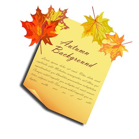 Autumn  Frame With Note Paper and Pinned Maple Leaves on White Background. Elegant Design with Text Space and Ideal Balanced Colors. Vector Illustration. Stock Photo - Budget Royalty-Free & Subscription, Code: 400-08196925