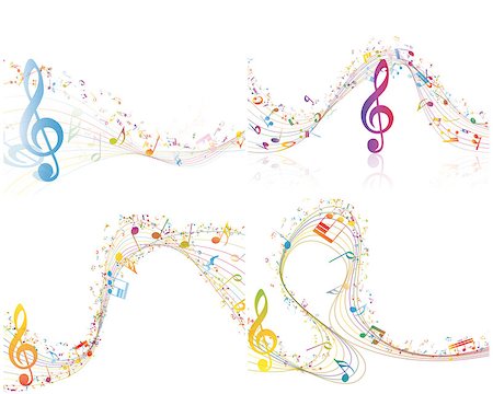 simsearch:400-08196927,k - Set of Musical Design Elements From Music Staff With Treble Clef And Notes in Multicolor Style With Transparency. Elegant Creative Design With Shadows Isolated on White. Vector Illustration. Stock Photo - Budget Royalty-Free & Subscription, Code: 400-08196928