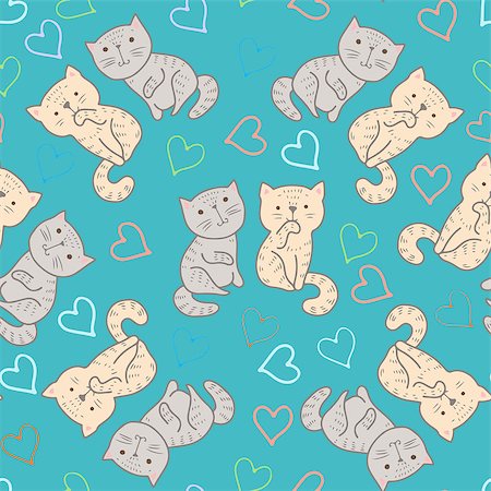 simsearch:400-07219167,k - Seamless pattern - funny cartoon kittens. Vector illustration. Stock Photo - Budget Royalty-Free & Subscription, Code: 400-08196973