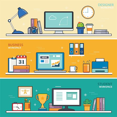 simsearch:400-08613671,k - set of thin line flat design workspace. designer,business,student Stock Photo - Budget Royalty-Free & Subscription, Code: 400-08197261