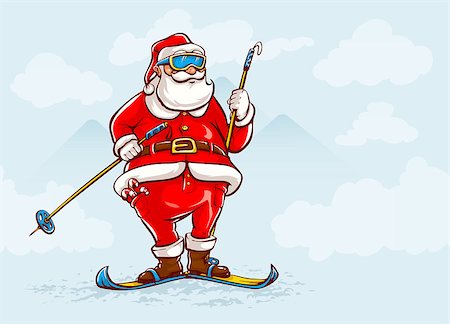 santa claus ski - Santa claus on skis. Eps10 vector illustration. Foto de stock - Super Valor sin royalties y Suscripción, Código: 400-08197274