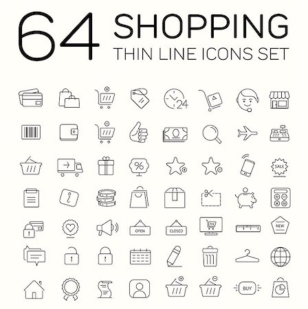 simsearch:400-08696973,k - 64 e-commerce and shopping icons. Thin line modern design. Fotografie stock - Microstock e Abbonamento, Codice: 400-08197429