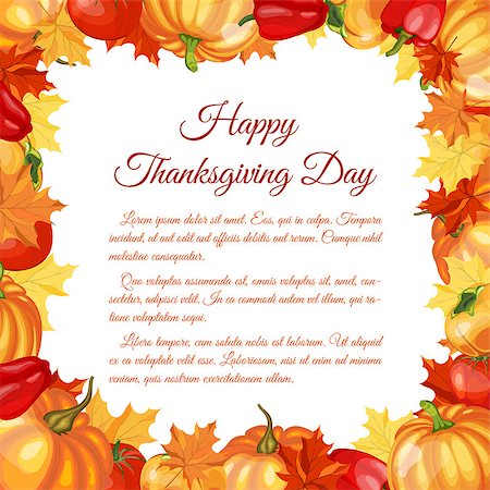 simsearch:400-08776231,k - Thanksgiving Day Greeting Card With Text Space. Design Consist From Pumpkin, Pepper, Tomato, Maple Leaves Over White Background.  Very Cute and Warm Colors. Vector illustration. Stockbilder - Microstock & Abonnement, Bildnummer: 400-08197589