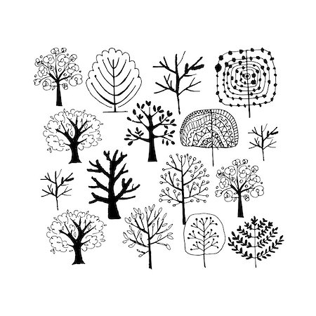 simsearch:400-09121794,k - Trees collection, sketch for your design. Vector illustration Stock Photo - Budget Royalty-Free & Subscription, Code: 400-08197699