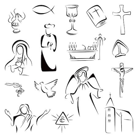 dove illustration - Collection of Christian Catholic religion symbols Stock Photo - Budget Royalty-Free & Subscription, Code: 400-08197833