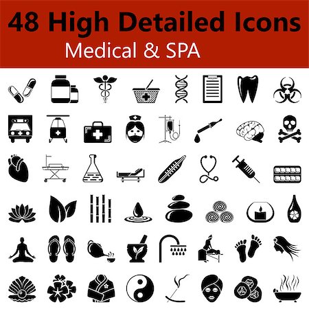 spa icon - Set of High Detailed Medical and SPA Smooth Icons in Black Colors. Suitable For All Kind of Design (Web Page, Interface, Advertising, Polygraph and Other). Vector Illustration. Foto de stock - Super Valor sin royalties y Suscripción, Código: 400-08197847