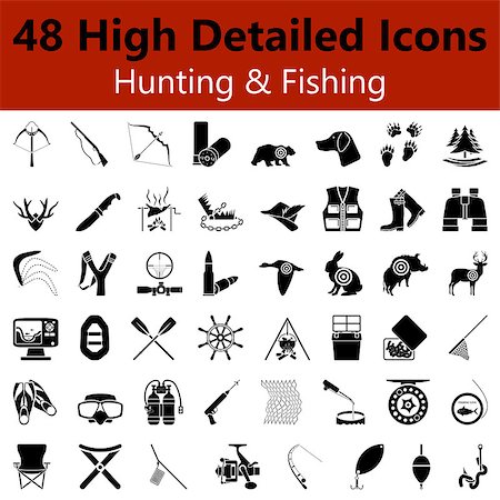 Set of High Detailed Hunting and Fishing Smooth Icons in Black Colors. Suitable For All Kind of Design (Web Page, Interface, Advertising, Polygraph and Other). Vector Illustration. Foto de stock - Super Valor sin royalties y Suscripción, Código: 400-08197858