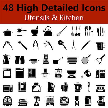 simsearch:400-07915731,k - Set of High Detailed Utensils and Kitchen Smooth Icons in Black Colors. Suitable For All Kind of Design (Web Page, Interface, Advertising, Polygraph and Other). Vector Illustration. Stock Photo - Budget Royalty-Free & Subscription, Code: 400-08197853