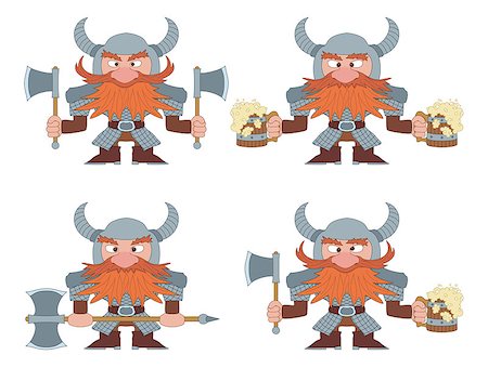 simsearch:400-06741212,k - Dwarfs warriors in armor and helmets standing with beer mugs and axes, funny comic cartoon characters, set. Vector Photographie de stock - Aubaine LD & Abonnement, Code: 400-08198015