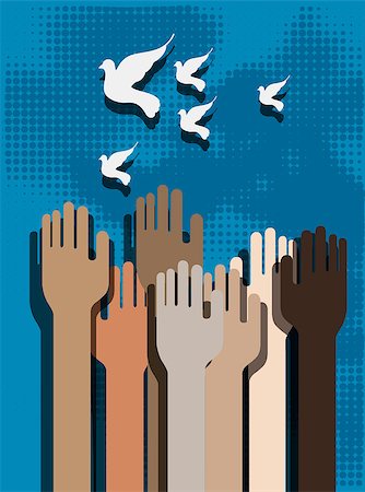 dove in hands - Hands of people on a blue background and doves Stock Photo - Budget Royalty-Free & Subscription, Code: 400-08198104