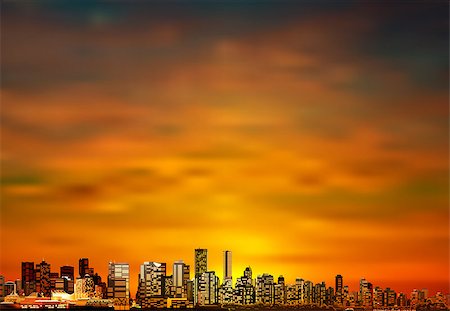 abstract brown sunset background with panorama of city vector illustration Stock Photo - Budget Royalty-Free & Subscription, Code: 400-08198112