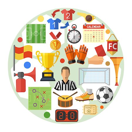 simsearch:400-08133793,k - Soccer and Football Flat Icon Concept for Flyer, Poster, Web Site like Referee, Ball and Trophy. Photographie de stock - Aubaine LD & Abonnement, Code: 400-08198188