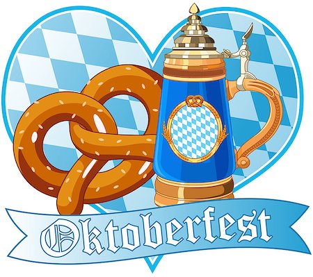 simsearch:400-08198906,k - Decorative Oktoberfest design with pretzel and mug Fotografie stock - Microstock e Abbonamento, Codice: 400-08198195