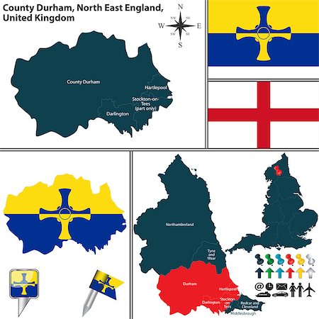 simsearch:400-08198214,k - Vector map of County Durham in North East England, United Kingdom with regions and flags Stock Photo - Budget Royalty-Free & Subscription, Code: 400-08198205