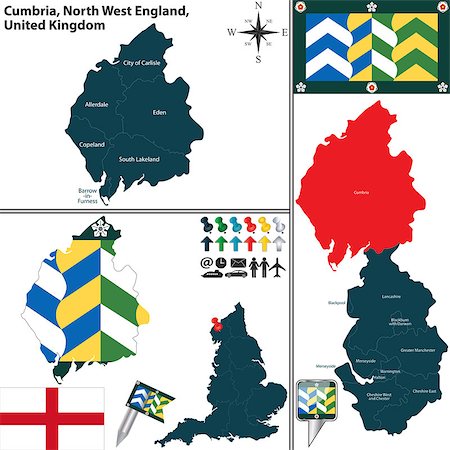 simsearch:400-08190816,k - Vector map of Cumbria in North West England, United Kingdom with regions and flags Photographie de stock - Aubaine LD & Abonnement, Code: 400-08198206