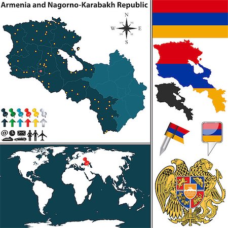 simsearch:400-06886992,k - Vector map of Armenia Nagorno Karabakh Republic with regions, coat of arms and location on world map Photographie de stock - Aubaine LD & Abonnement, Code: 400-08198201