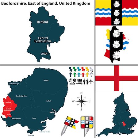 simsearch:400-08198206,k - Vector map of Bedfordshire in East of England, United Kingdom with regions and flags Photographie de stock - Aubaine LD & Abonnement, Code: 400-08198202