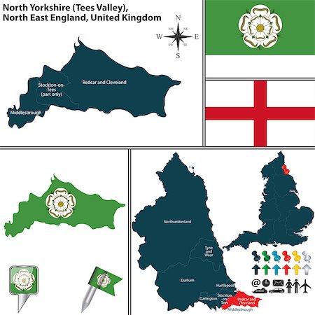 simsearch:400-08198216,k - Vector map of North Yorkshire in North East England, United Kingdom with regions and flags Stock Photo - Budget Royalty-Free & Subscription, Code: 400-08198225