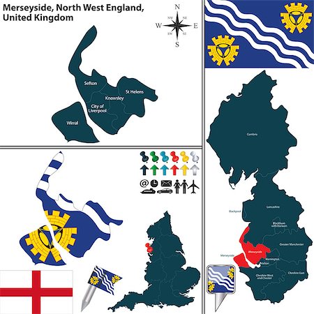 simsearch:400-08198214,k - Vector map of Merseyside in North West England, United Kingdom with regions and flags Stock Photo - Budget Royalty-Free & Subscription, Code: 400-08198221