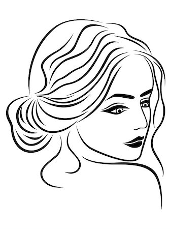 female hair style sketching - Abstract vector outline of young beautiful women half turn portrait Stock Photo - Budget Royalty-Free & Subscription, Code: 400-08198257